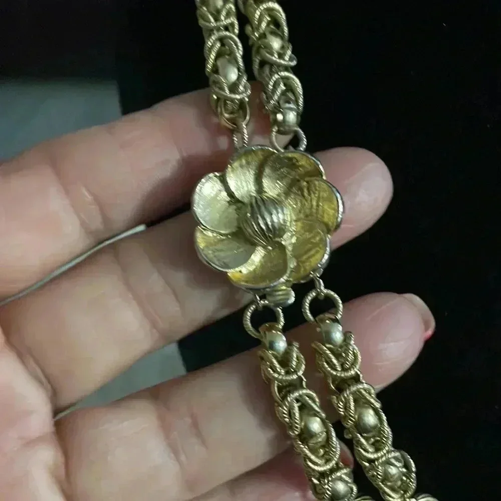 Vintage japan double strand gold tone necklace